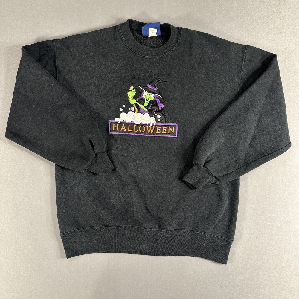 Vintage Oarsman‎ Sweatshirt Mens Large Black Fleece Pullover Halloween Witch
